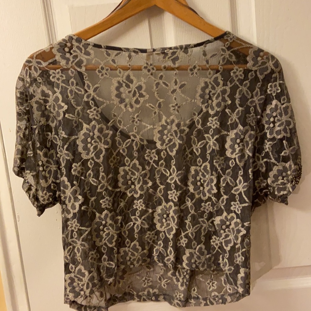 Beaded Gray Crop Top